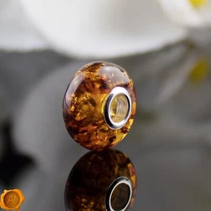 Natural Honey Baltic Amber Charm Silver Small Gemstone Bracelet Jewellery Gift - Picture 1 of 5