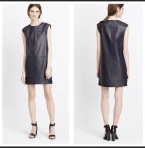 Vince 100% Leather Shift Dress Women’s Black Sleeveless Skirt Size 2 - Picture 1 of 9