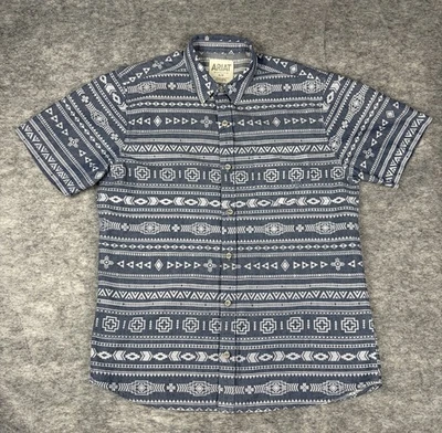 ARIAT Shirt Mens S Retro Fit Blue Aztec Western Print Lightweight Breathable - Image 1 of 4