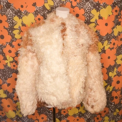 Vintage 70s Mongolian Lamb Fur Jacket Shearling Sheepskin Curly Shaggy Boho M/L - Image 1 of 4