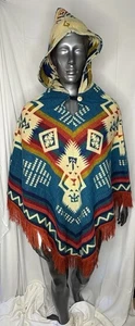 Poncho sud-ovest motivo tribale azteco con cappuccio misto acrilico alpaca taglia unica - Foto 1 di 24