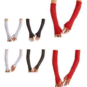 1 par de guantes para mujer elegantes largos elásticos de malla de tul transparentes sin dedos fiesta club - Imagen 1 de 49