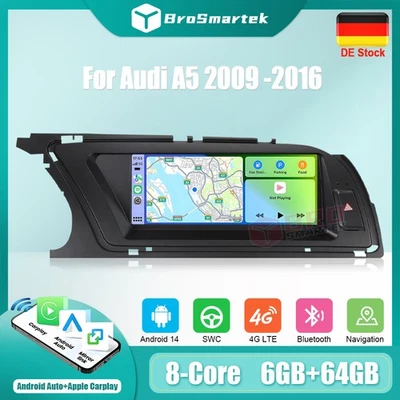 DAB+ 8.8'' 6+64GB Android Autoradio CarPlay GPS Navi 8Kern für Audi A5 2009-2016 - Bild 1 von 4