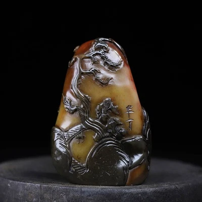 Piedra Shoushan de piel de cuervo natural china tallada a mano figuras de paisaje sello 3113 Foto 1 de 4