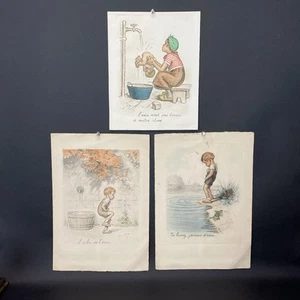 Lot 3 French Re Jon Color Etching Signed il a bu de L'eau drank water MC13 - Picture 1 of 20