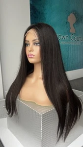 In Stock 28” 70cm European Silk Top Black Brown Gripper Hand Tied Wig Small - Picture 1 of 12