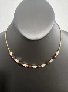 Unique Vintage Gold, Glass & Stone Beaded Necklace 15.5” Beautiful - Picture 1 of 6