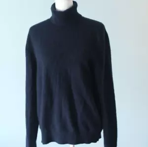 Buttoned Down Sweater 100% Cashmere Turtleneck Size Large Navy Blue - Picture 1 of 17