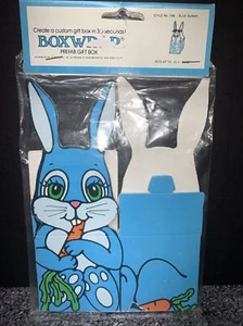 Vintage Easter NOS Boxwrap Custom Gift Box Prefab 2.75”cube Blue Bunny - Picture 1 of 2