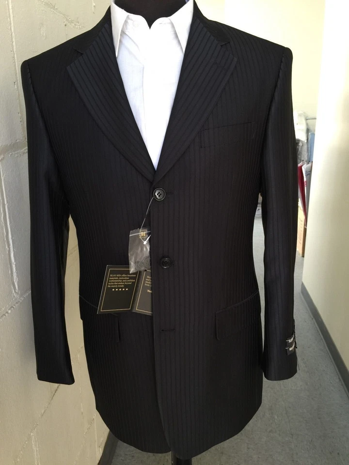 Traje de hombre de 3 botones tono sobre tono a rayas chaqueta y pantalones de lana negro 38R ~ 56L Foto 1 de 3