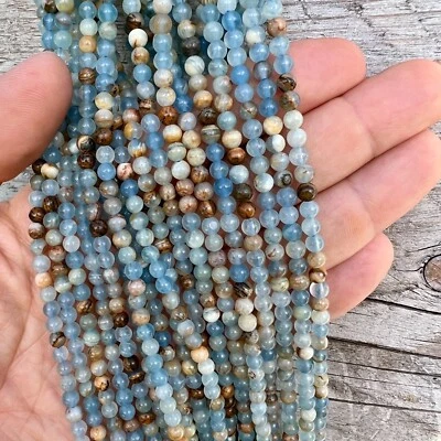 Echte Blauer Calcit Edelstein 4mm Perlen 39cm Strang Blauer Eiskalkstein - Bild 1 von 4