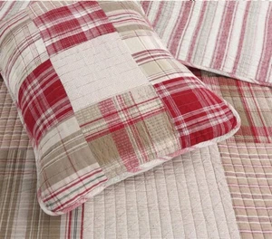 FARMHOUSE RED PLAID QUILT SET : COUNTRY COZY CABIN COTTON STRIPE CHRISTMAS - Picture 1 of 7