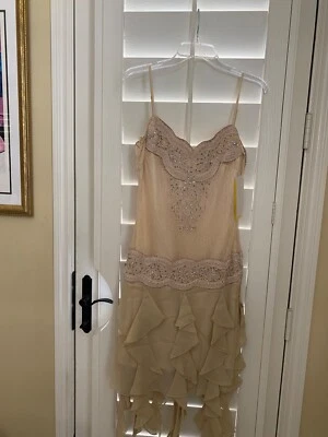 Vestido de noche Sue Wong de seda con cuentas a mano beige elegante talla 6 (se adapta a 4) nuevo (R) Foto 1 de 4