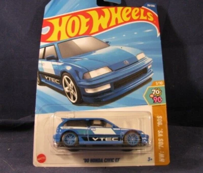 2025 Hot Wheels '90 Honda Civic EF #28/250 Blue, w/Real Riders Wheel Swap - Image 1 of 4
