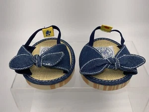Build A Bear Workshop Shoes Denim Sandals Bow - Picture 1 of 5