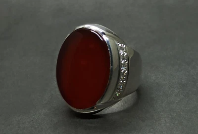 Anillo natural yemení grande marrón cornalina plata esterlina 925 hecho a mano Aqeeq para hombre Foto 1 de 4