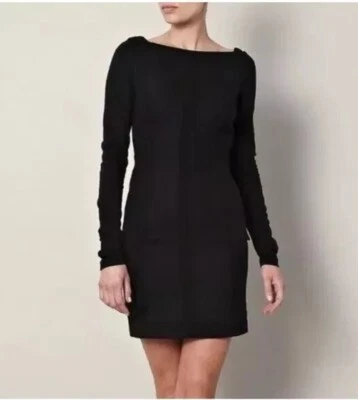 DVF Diane Von Furstenberg 4 Dress LBD Black CARITA Boat Neck Sheath Stretch Knit - Image 1 of 4