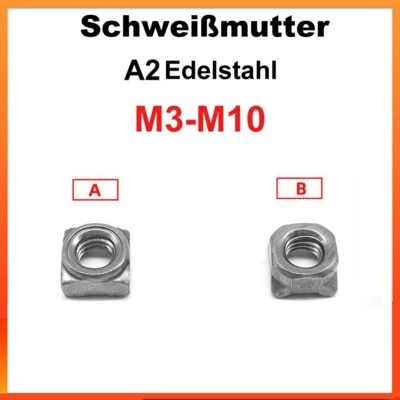Vierkant-schweissmuttern Edelstahl A2 Din 928 M3 M4 M5 M6 M8 M10 Schweißmutter - Bild 1 von 4
