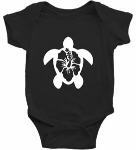 Infant Baby Rib Bodysuit Jumpsuit Romper Gift Sea Turtle Hibiscus flower Ocean