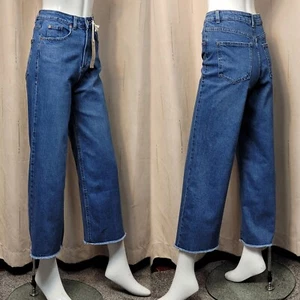 M&S High Waist WIDE Leg CROPPED JEANS ~ Size 12 Reg ~ MED INDIGO - Picture 1 of 8