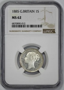 1885 Great Britain Victoria Shilling NGC MS 62 Looks Proof Like - Picture 1 of 4