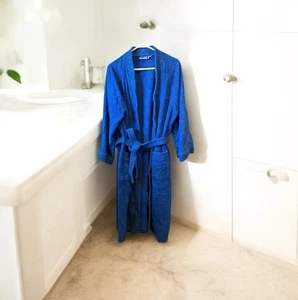 Arus Royal Blue Terry Bath Robe Turkish Cotton Kimono Belted OSFM Long - Picture 1 of 5
