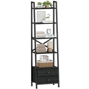 5-Tier Ladder Shelf with 2 Drawers,Narrow Bookshelf Storage Shelves,Industria... - Picture 1 of 7