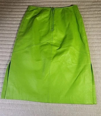 Newport News Falda de Cuero Verde Lima Forrada Años 90 Lápiz Florescente Talla 4 Foto 1 de 4