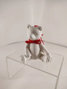 Department 56 White bone china Teddy Bear Christmas Hanging Ornament Red Bow 3" - Picture 1 of 5