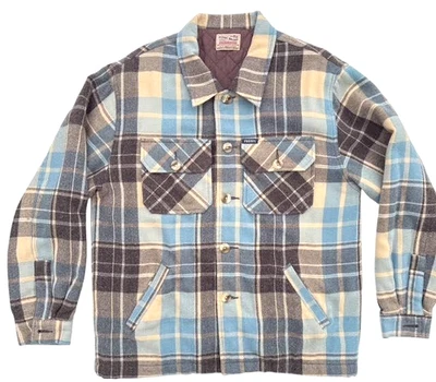Vintage 80's Fossil Mens Shirt Jacket XL Blue Brown Plaid 100% Wool Chore Coat - Image 1 of 4