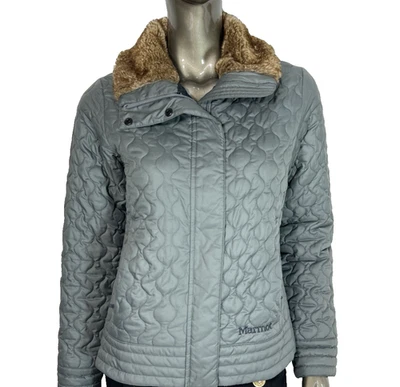 Marmot St. Moritz Quilted Jacket Womens Medium Gray Faux Fur Collar - Image 1 of 4