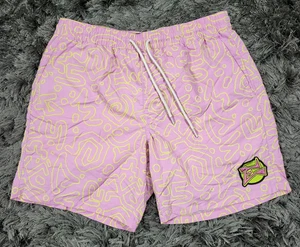 Empyre Swim Trunks Shorts Mens Small Pink Yellow Neon Mesh Lined Logo Drawstring - Picture 1 of 19