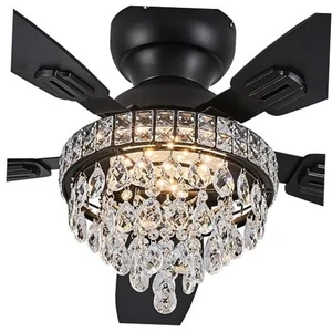 Crystal Ceiling Fan Fandelier with Lights-Ceiling Fans with Lights,50" Black - Picture 1 of 7