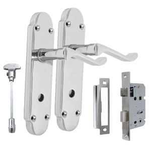 Epsom Door Handle Set – Chrome Internal Lock Door Handles  + Bathroom SASH Lock - Picture 1 of 12