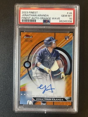 2023 Topps Finest Jonathan Aranda 20/25 Orange Wave Auto PSA 10 Rookie RC Rays - Image 1 of 2