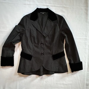 Lafayette 148 New York Blazer Jacke schwarz Nadelstreifen Baumwolle Gr. 8 Samtbesatz - Bild 1 von 14