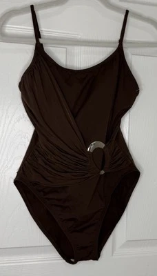 Nuevo con etiquetas Traje de baño de una pieza Anne Cole marrón chocolate cuello redondo-14 Foto 1 de 4