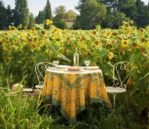 Couleur Nature French 59 X 59 Tablecloth Sunflower Yellow And Green Handmade - Picture 1 of 7