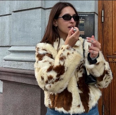 ZARA NEW WOMAN SHORT ANIMAL PRINT FAUX FUR JACKET M 4341/779 - Image 1 of 4