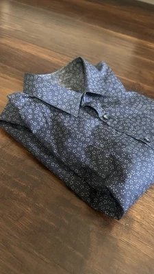 STRUCTURE Slim Fit Navy Floral Long Sleeve Cotton Shirt Button Front Men's Large - Image 1 of 4