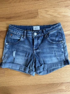 HUDSON Girls Denim Jean Shorts Size 16 Medium Wash Stretchy Cuffed Distressed - Picture 1 of 3