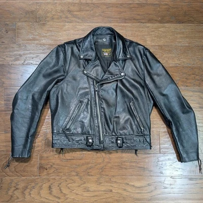 Chaqueta de Motocicleta Vanson De Colección Cuero Negro Pesado Motociclista Talla 46 Doble Garra Sin Blt Foto 1 de 4