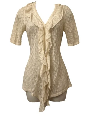 Cárdigan Covington Marfil Gótico Romántico Boho Encaje Tejido Volantes PM Foto 1 de 4