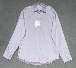 NEW Bugatchi Shaped Fit long sleeve button up shirt Mens Medium Lavender Shiny - Picture 1 of 9