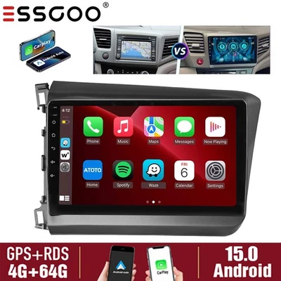 ESSGOO 4+64G For 2012-2015 Honda Civic Android 15 Car Stereo Radio Apple Carplay GPS BT