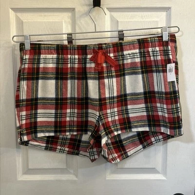 NWT Old Navy Women’s XL Cotton Pajama Boxer Shorts Red Black Plaid Flannel Sleep - Image 1 of 4