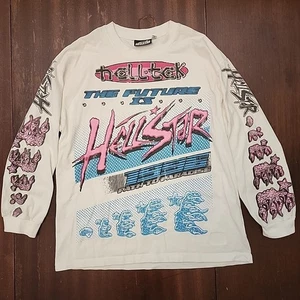 Hellstar Brain Racer 1996 Cream White Long Sleeve Medium Retro 80s Shirt Rare! - Picture 1 of 6