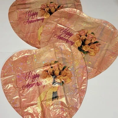 Vintage 2005 Happy Anniversary Heart Shaped Mylar Helium Balloons Roses - Image 1 of 4
