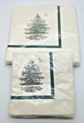 Vintage Set Hallmark Spode Christmas Tree Dinner AND Cocktail Paper Napkins NOS - Image 1 of 4