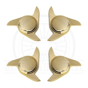 3 Bar/Ear Sharkfin Gold Knock Off Spinner Caps for Lowriders | Set of 4 - Picture 1 of 10